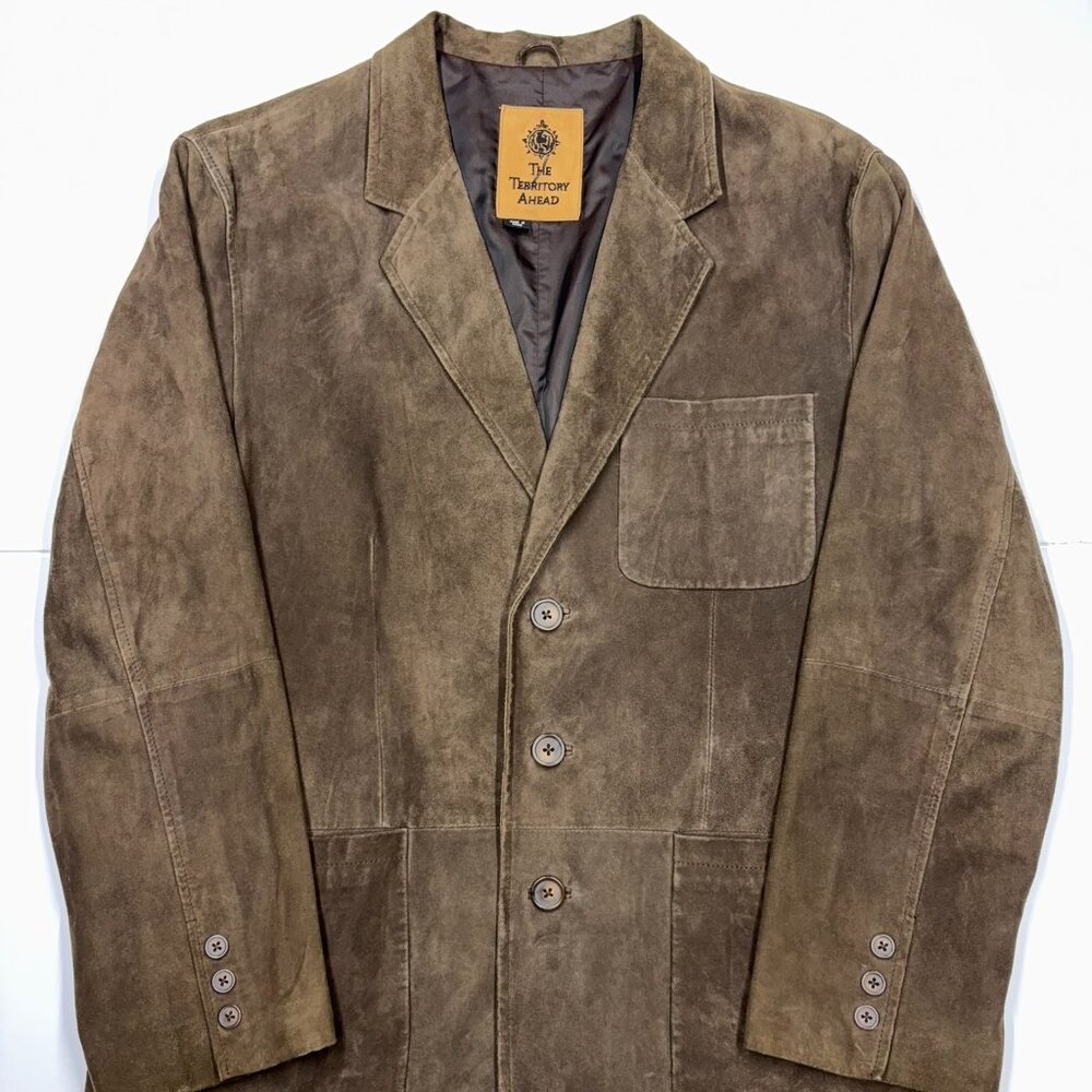 Territory Ahead Men's Leather Jacket Flannel Lined Suede Brown - Size Large